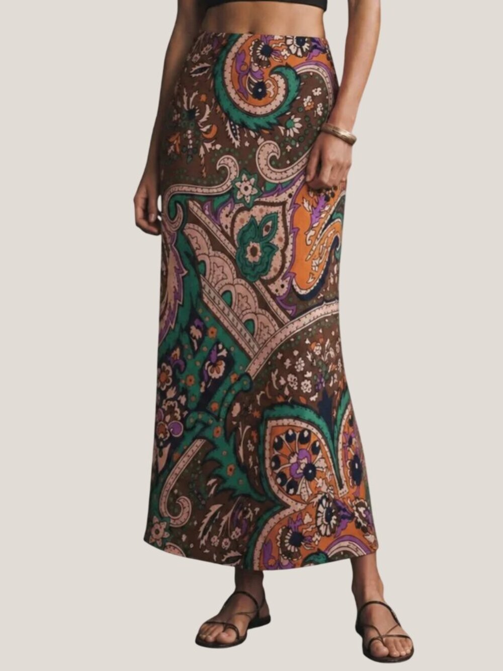 Anthropologie Pull On Paisley Slip Maxi Skirt Brown Small